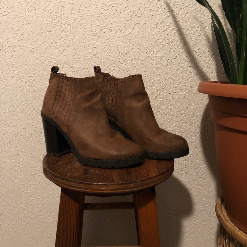 Brown Faux Leather Booties